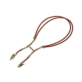 Hermès-Bamboo & Leather Halter Necklace-Silvery