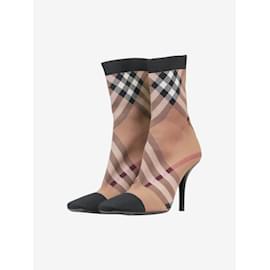 Burberry-Brown check knit heeled boots - size EU 37-Brown