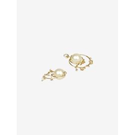 Christian Dior-Gold Pearl Earrings-Golden