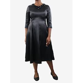 Autre Marque-Black silk tonal bejewelled dress - size UK 14-Black