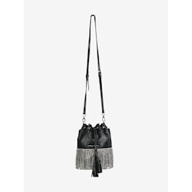 Miu Miu-Black crystal-fringed leather bucket bag-Black