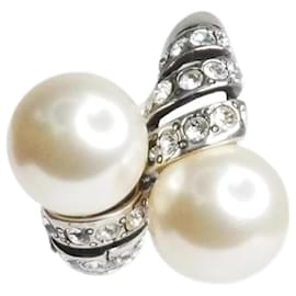 Saint Laurent-Pendiente clip único de cristal plateado y perla artificial-Plata