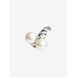 Saint Laurent-Boucle d'oreille clip unique en cristal argenté et fausses perles-Argenté