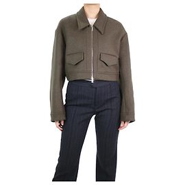 Khaite Khaki cropped wool-blend jacket - size S Green