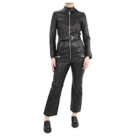 Christian Dior-Black leather belted jumpsuit - size UK 8-Black