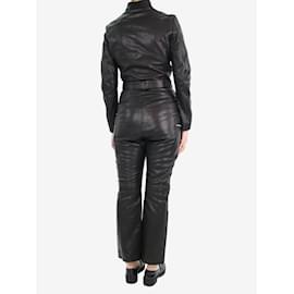 Christian Dior-Black leather belted jumpsuit - size UK 8-Black