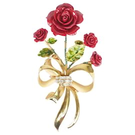 Dolce & Gabbana-Pasador de pelo de cristal con flor rosa dorada-Dorado