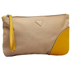 Prada-Prada Brown Canvas Pouch-Brown,Beige,Yellow