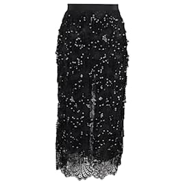 Alessandra Rich-Alessandra Rich Sequined Midi Skirt in Black Cotton-Black