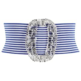 Alessandra Rich-Alessandra Rich Cinturón elástico con rayas diamanté de algodón azul-Azul