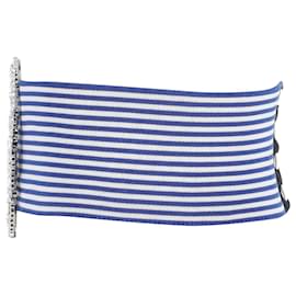 Alessandra Rich-Alessandra Rich Elasticated Diamanté Stripe Belt in Blue Cotton-Blue