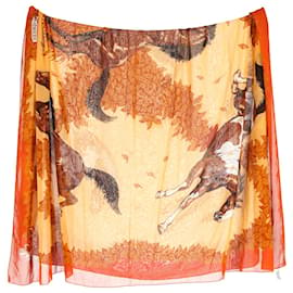 Hermès-Schal mit Hermès-Pferdemuster aus orangefarbener Baumwolle-Andere