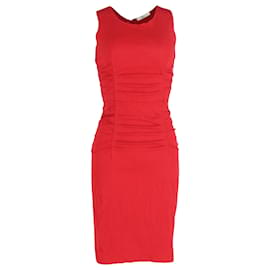 Prada-Prada Pleated Midi Dress in Red Polyester-Red