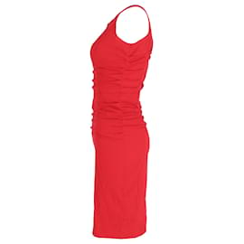 Prada-Prada Pleated Midi Dress in Red Polyester-Red