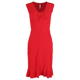 Prada-Prada V-neck Bow Midi Dress in Red Acetate-Red