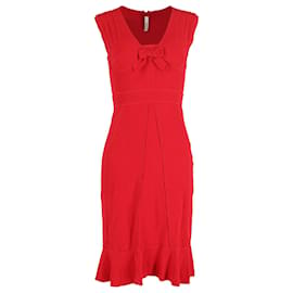 Prada-Vestido midi con lazo y cuello en V de Prada en acetato rojo-Roja