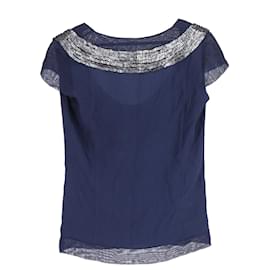 Loewe-Loewe Embellished T-shirt in Blue Silk-Blue