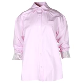 Alexander Wang-Alexander Wang Crystal-Embellished Cuff Button-Up Shirt in Pink Cotton-Pink