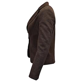 Max Mara-Max Mara Single-Breasted Textured Blazer in Brown Cotton-Brown