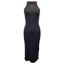 Off White Off-White Basic Robe Midi Côtelée à Logo Imprimé en Coton Noir Noir