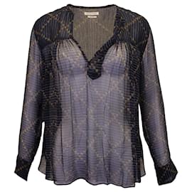 Isabel Marant-Isabel Marant Etoile Bowtie Long-Sleeve Patterned Tunic in Navy Blue Silk-Blue,Navy blue