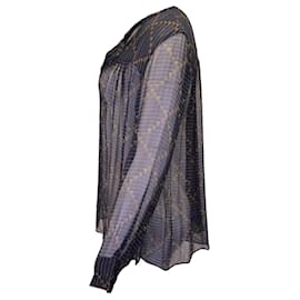 Isabel Marant-Isabel Marant Etoile Tunique à motifs à manches longues et nœud papillon en soie bleu marine-Bleu,Bleu Marine