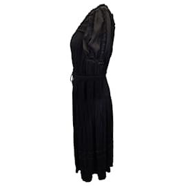 Ulla Johnson-Ulla Johnson Rose Shirred Ruffle Midi Dress in Black Polyester-Black