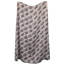 Fendi-Jupe midi à motif Fendi en soie grise-Gris
