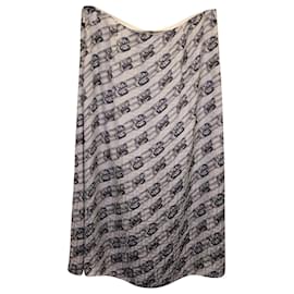 Fendi-Jupe midi à motif Fendi en soie grise-Gris