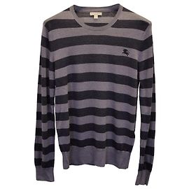 Gestreifter Burberry-Pullover aus grauer Wolle Grau