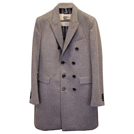 Burberry-Manteau à boutonnage doublé Burberry en laine grise-Gris