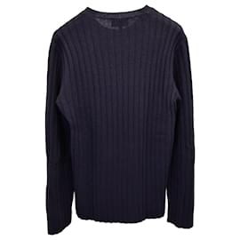 Emporio Armani-Emporio Armani Ribbed Sweater in Navy Blue Virgin Wool-Navy blue