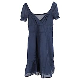 Miu Miu-Miu Miu Kleid mit Puffärmeln aus marineblauer Seide-Blau,Marineblau