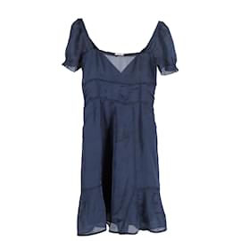 Miu Miu-Miu Miu Kleid mit Puffärmeln aus marineblauer Seide-Blau,Marineblau