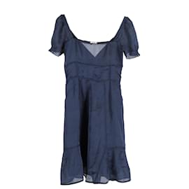 Miu Miu-Miu Miu Puff Sleeve Dress in Navy Blue Silk-Blue,Navy blue