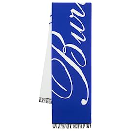 Burberry-Mu Logo Scarf - Burberry - Wool - Blue-Blue