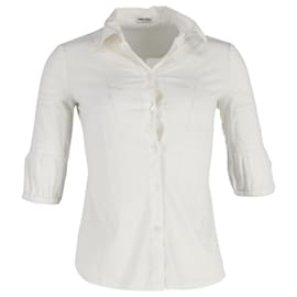 Miu Miu-Chemise à manches quart Miu Miu en coton blanc-Blanc