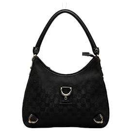 Gucci-GG Canvas Abbey D-Ring Hobo Bag 130738-Black