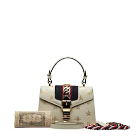 Gucci-Mini Sylvie Bee Star Leather Shoulder Bag 470270-White