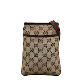 Gucci-GG Canvas Web Crossbody Bag 141863-Brown