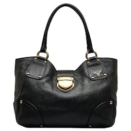 Prada-Prada Vitello Daino Push Lock Tote Leather Tote Bag in Good condition-Black
