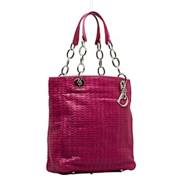 Dior-Woven Leather Chain Tote-Pink