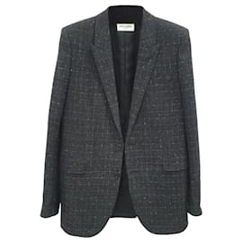 Saint Laurent-Saint Laurent Tweed Jacket Blazer-Dark grey