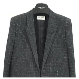 Saint Laurent-Saint Laurent Tweed Jacket Blazer-Dark grey