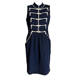 Chanel-11K$ Pearl Embellished New Dress-Navy blue