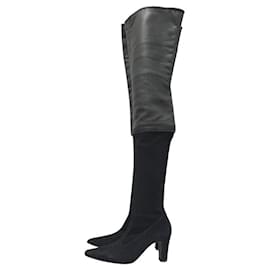 Chanel-Chanel Black Suede Leather Over Knee Boots-Black