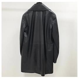 Chanel-Chanel Black Leather lined Breasted Trench Coat-Black