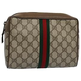 Gucci-GUCCI GG Canvas Web Sherry Line Clutch Bag Beige Red Green 89 01 012 Auth bs8258-Red,Beige,Green