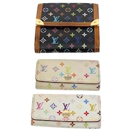 Louis Vuitton-LOUIS VUITTON Monogram Multicolor Wallet Key case 4Set White Black Auth bs8515-Black,White