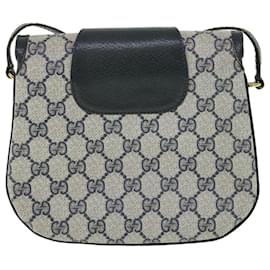 Gucci-GUCCI GG Canvas Shoulder Bag PVC Leather Gray Navy 10 02 031 Auth ar10216-Grey,Navy blue